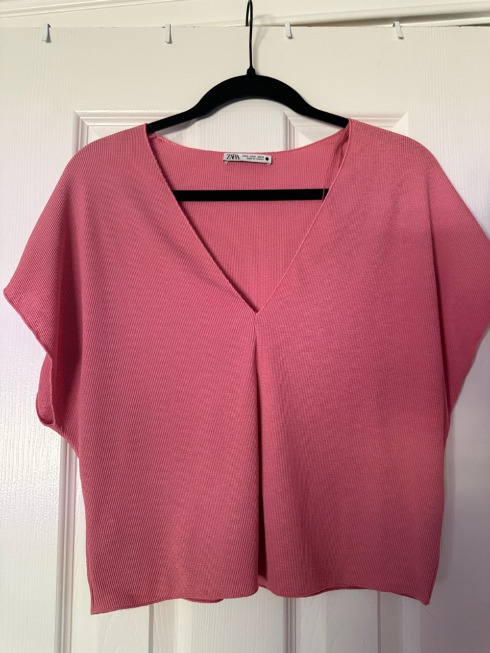 Zara Rose Pink V-Neck Short Sleeve Top